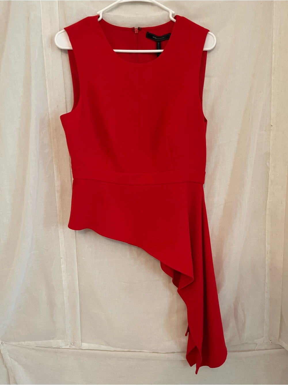 BCBGMaxAzria Red Asymmetrical Peplum Dress